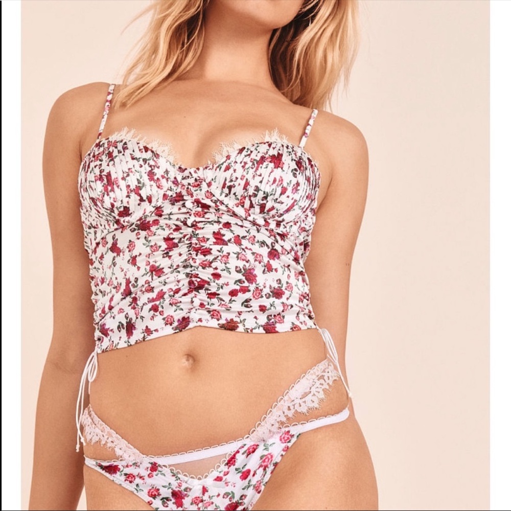For Love And Lemons Floral Lace Bra - Red and White